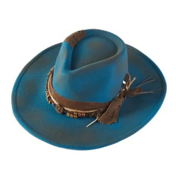 Western Rustic Cowboy Hat "The Josie"⭐️NWT Teal Wide-Brim, Beaded Band LAST ONE - Picture 5 of 13